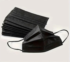 Black Disposable 3-Ply Pleated Face Masks w/ Ear Loops for Cosmetology 100 pcs