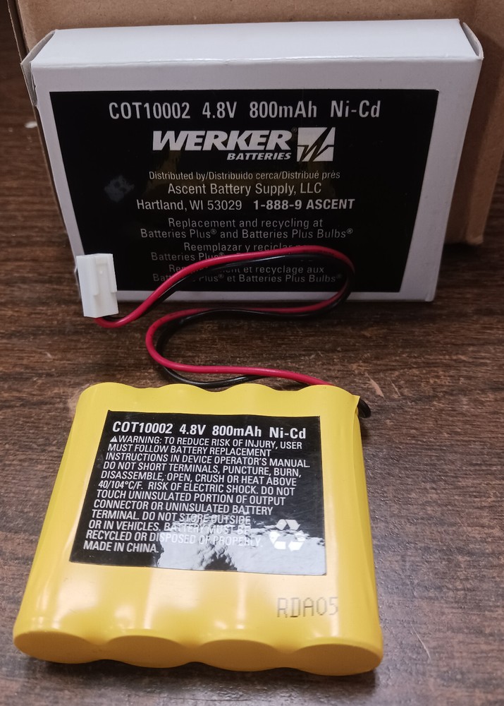 WERKER EMERGENCY EXIT SIGN BATTERY COT1002 4.8V, 800mAh Ni-Cd Battery *NEW*