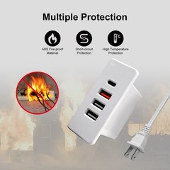 Powered USB C Hub Socket Recessed C Power Strip Outlet with Fast White