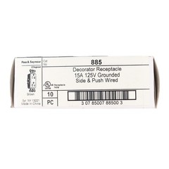 PASS & SEYMOUR 885 DECORATOR DUPLEX RECEPTACLE, 15A, 125V, BROWN (10-PACK)