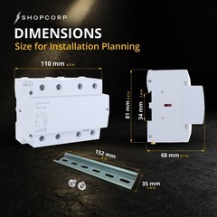 4 Pole NO Contactor 100A 120V Coil IEC 500V with DIN Rail and Screws Included