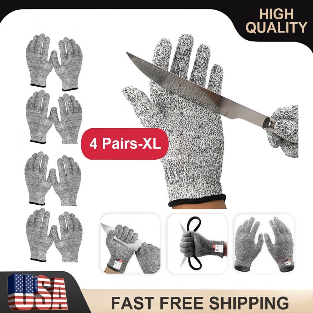 4 Pairs Safety Cut Proof Stab Resistant Kitchen Butcher Level 5 Anti-cut Gloves