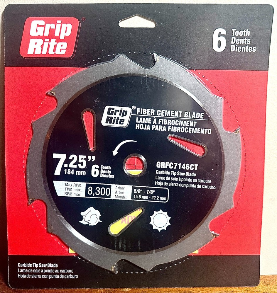 NEW Grip Rite 7.25″ Fiber Cement Saw Blade – 7 1/4″ Inch Carbide Tip 6 Tooth