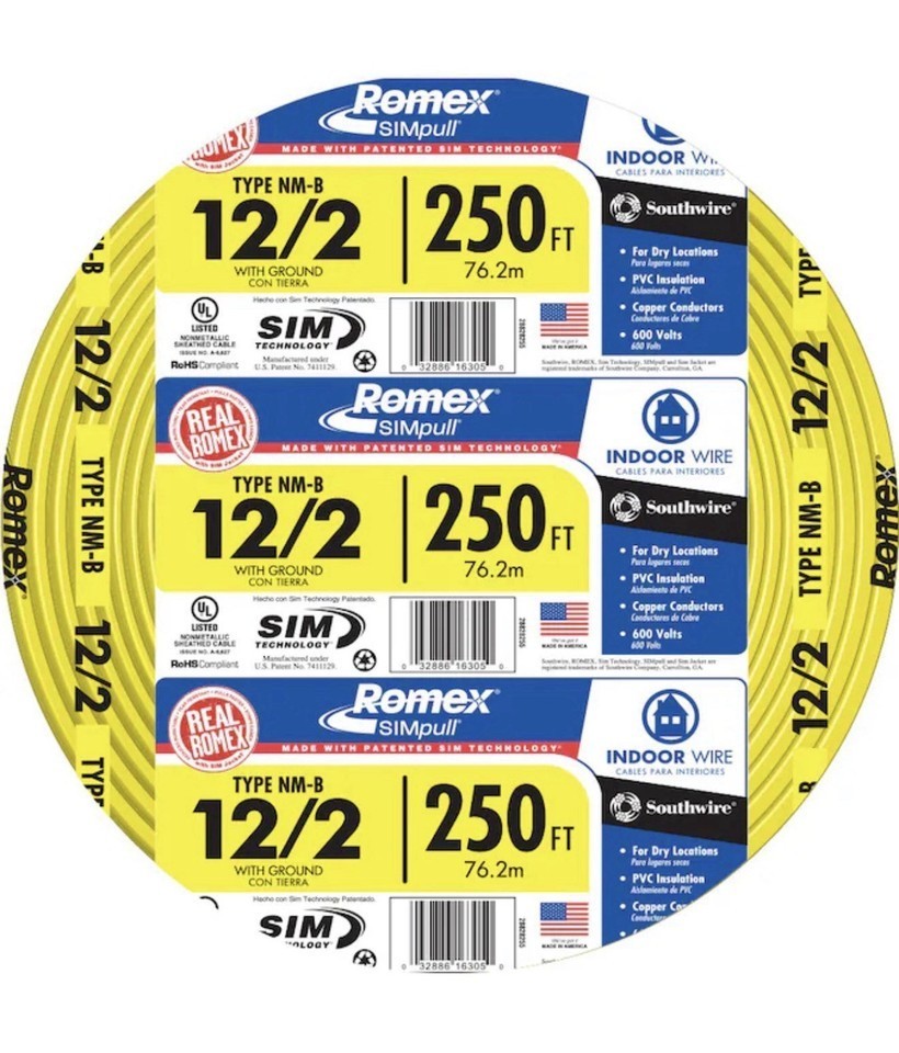 250 ft. 12/2 Solid Romex SIMpull CU NM-B W/G Wire