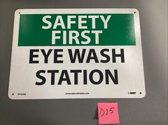 SAFETY FIRST EYE WASH STATION Plastic/Vinyl Sign SF181RB 10” x 14”