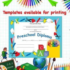 SHAPES ETC. 30pcs Preschool Diploma Recognition Certificates 11inx8.5in Color…