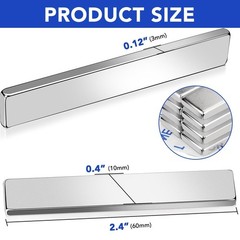 6 Neodymium Magnet Strips – Adhesive Backing, 60x10x3mm, 18 lbs Pull