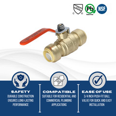 10 PIECES 3/4″ PUSH FIT BALL VALVE, FULL PORT, LEAD FREE BRASS