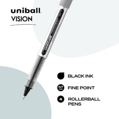 Vision Stick Roller Ball Pens, Fine Point, Black Ink, Pack of 4