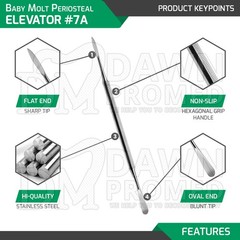 6 Pcs Baby Molt Periosteal Elevator #7A Double Ended 6.5″ Dental Instruments Set