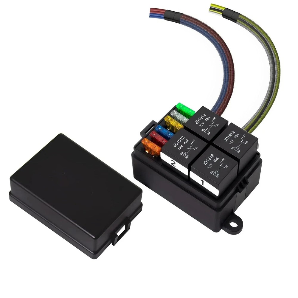12V Pre-Wired Fuse and Relay Box Kit with 4 x 40A Relays & 6 ATC/ATO Fuses, Univ