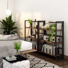 4Nm No Assembly Folding Bookshelf Storage Shelves 3 Tiers Vintage Bookcase
