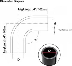ID 1 Inch (25Mm) 90 Degree Silicone Elbow Coupler Hose, Leg Length 4″ (102Mm) Un