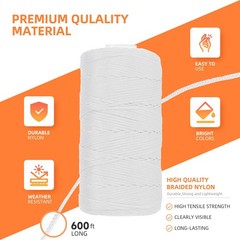 White Mason Line String 600 Feet #18 Braided Nylon Twine 600FT,