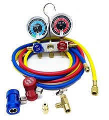 Auto R1234YF Refrigerant Gauge & Hoses Service AC Recharge Kit w/Can Tap Adapter