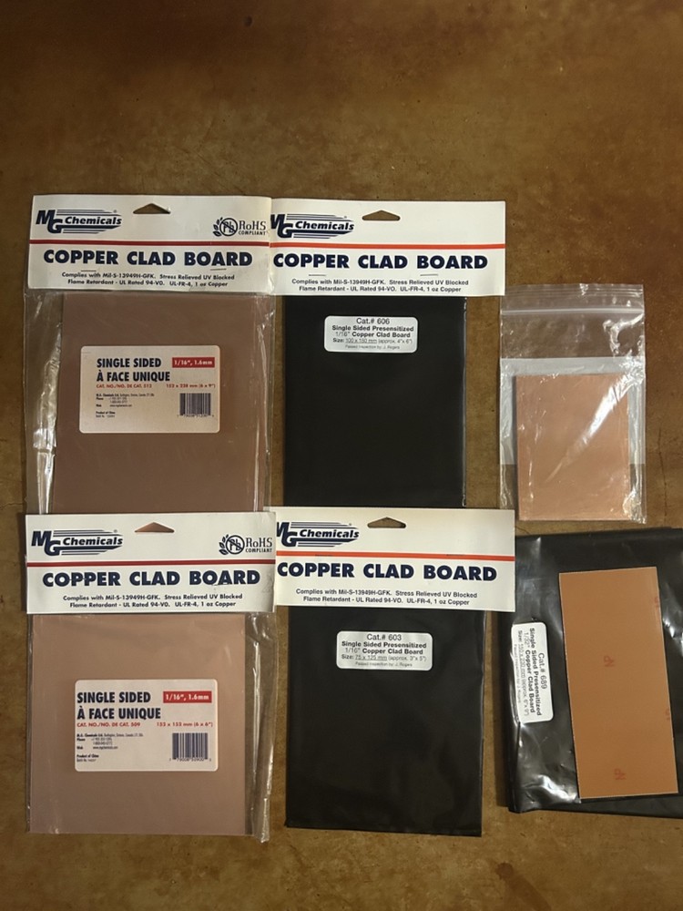 MG Chemicals COPPER CLAD BOARD LOT of 1/16″: 6X9, 6X6, 4X6, 3X5, 3X4