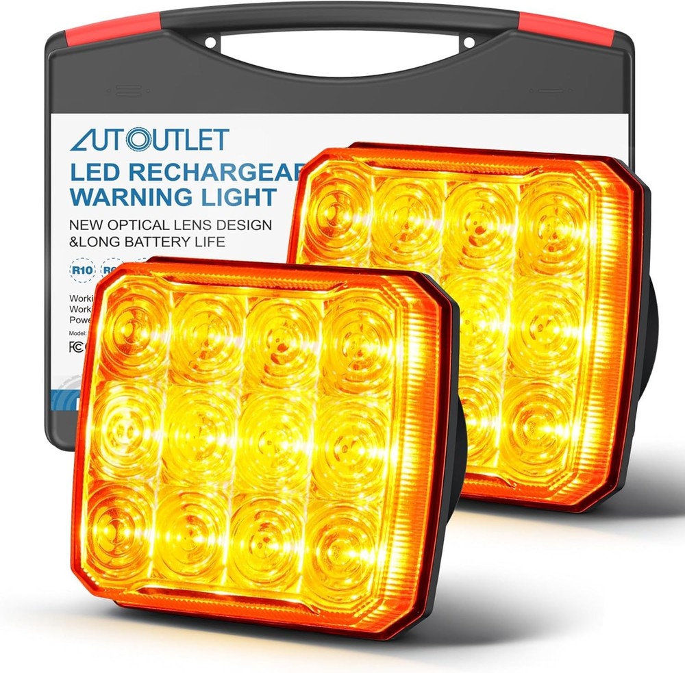 2pcs Rechargeable Amber Flashing Lights LED Truck Magnetic Warning Strobe Hazard