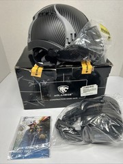 Carbon Fiber Safety Helmet W/ Double Goggles Earmuffs ABS Construction Hard Hat