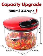 GDL Food Chopper, Pull Onion Chopper Dicer, Hand Powered 3.4 cup, Red