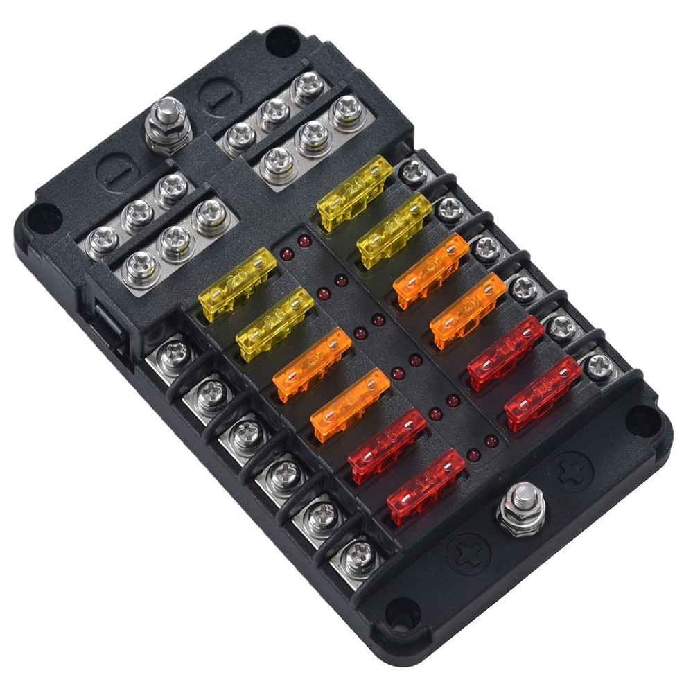 Femedo 12 Volt Fuse Block Marine Boat Fuse Block Waterproof 12 Way Automotive