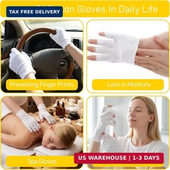 6 pairs White Fingerless Moisturizing Gloves Cotton Hand Care Gloves for Dry Han
