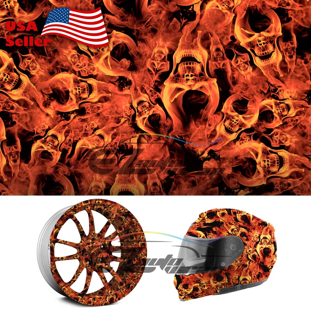 19″x38″ Hydrographic Film Hydro Dipping Water Transfer Fire Flame Skull Evil #14
