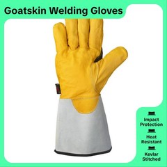 Grain Goatskin MIG TIG Welding Gloves with Cowhide Split Cuff Heat Resistant