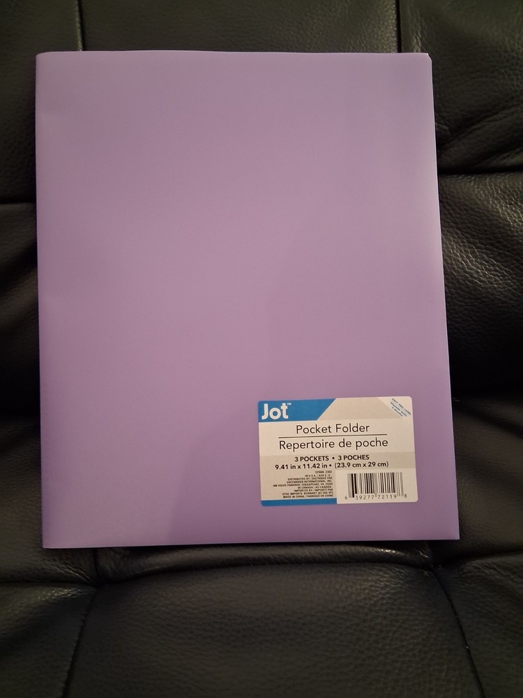 3 Pocket Folder Lavender Color, Plastic, 9.5 X 11