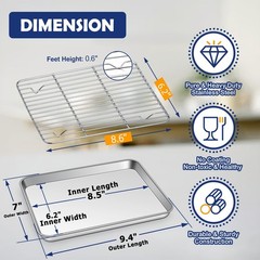 9 Inch Baking Sheet Pan with Rack Set, Joyfair Stainless Steel 9 Inch, Silver