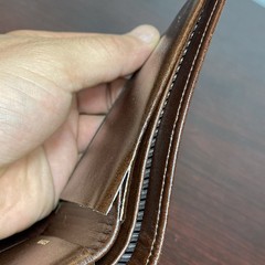 Vtg Wallet Bifold Brown Glove Cowhide Leather Striped Interior Accent Rips AS IS