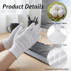 3 Pairs Full-Finger White Cotton Gloves for Dry Hands