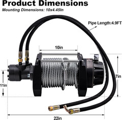Heavy-Duty Hydraulic Winch 20,000lbs – 1/2″X78Ft Steel Cable, BMR100 Motor