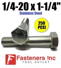(Qty 250) 1/4-20 x 1-1/4″ Stainless Steel Hex Cap Screw / Bolt 18-8 / 304