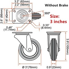 4-8 Pk of 2″ & 3″ Swivel Caster Wheels Rubber Base Top Plate Bearing Heavy Duty