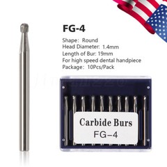 Dental Carbide Burs Tungsten Steel Bur FG # 4 Round for High Speed Handpiece