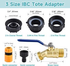 275-330 Gallon IBC Tote Tank Adapter,3-Size IBC Tote Hose Adapter, 2.44″ Fine, 2