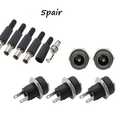 5 Pair DC 12V Panel Mount Power Jack Plug Male Female Barrel Connector Set