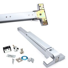 Door Push Bar Panic Exit Device with Lock Commercial Emergency Hardware Silver