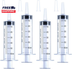 4 Pack 60Ml Large Syringe for Liquid with Tip Cap Plastic Liquid Syringes