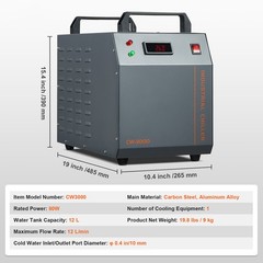 VEVOR Air-cooled Industrial Water Chiller CW-3000 12 L 12 L/min for Laser Tube