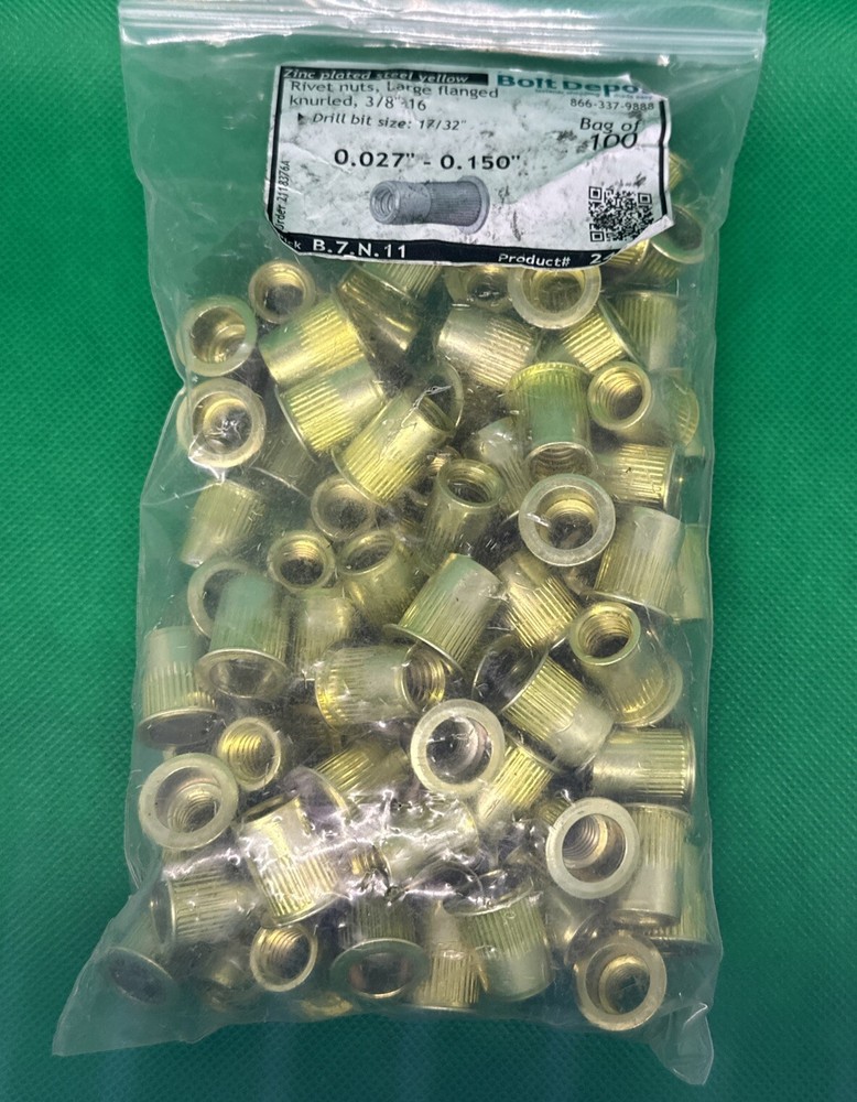 Pack Of 100 pcs 3/8″-16 Steel Large Flange Knurled Body Rivet Nuts Zinc Yellow