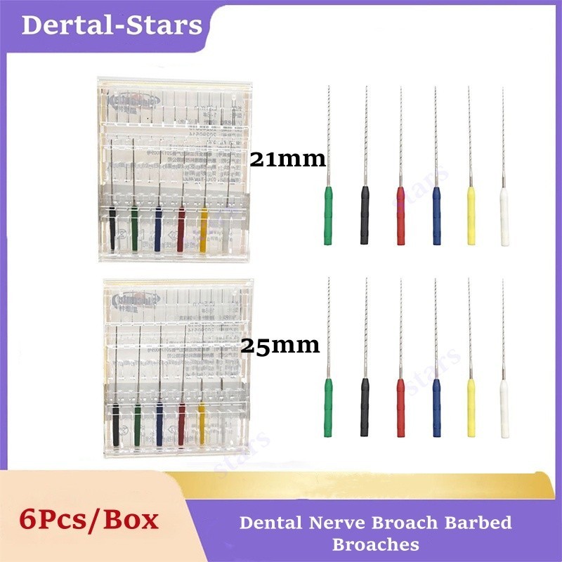 6x Dental Nerve Broach Barbed Broaches Endo Files For Sonic Air Driven Handpiece