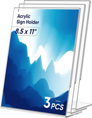 3 Pack Acrylic Sign Holder 8.5×11 Inches, Clear Display Holder, L-Shape Vertical
