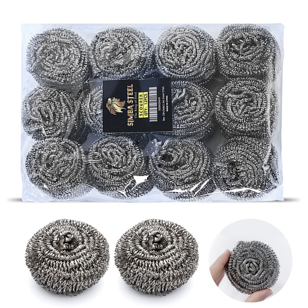 Stainless steel scourer 12 pcs scrubber for pots dishes ovens grills SIMBASTEEL