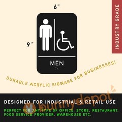 Men + Women Restroom Sign ADA Braille Self Adhesive with 3M Tape 9″ x 6″