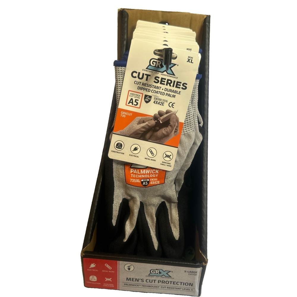 8 PairsGRX Cut Series Cut Resistant Gloves Dipped Coated Palm GRXCUT 735 Size XL