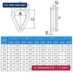 50 Pcs 1/16″ Wire Rope Thimbles M2 Cable Thimbles 304 Stainless Steel Thimble Ri