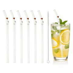6Pcs Reusable Glass Straws 7.87″ Heart Glass Straw Red/Pink/White