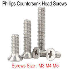 M3 M4 M5 Phillips Machine Screws Countersunk Flat Head Bolts A2 Stainless Steel