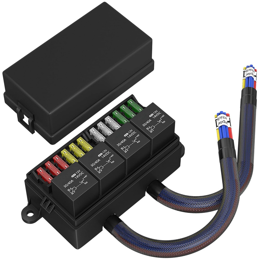 12 Volt Fuse Relay Box Pre-Wired Fuse and Relay Box with 4 Relays and 12 Way ATC